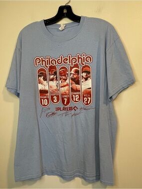 Light Blue Philadelphia Phillies MLB Players Graphic Tee with Red Accents